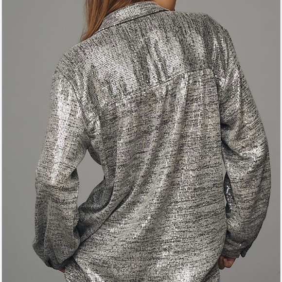 Pilcro Hadley Metallic Gray Button Down Shirt - Picture 2 of 10